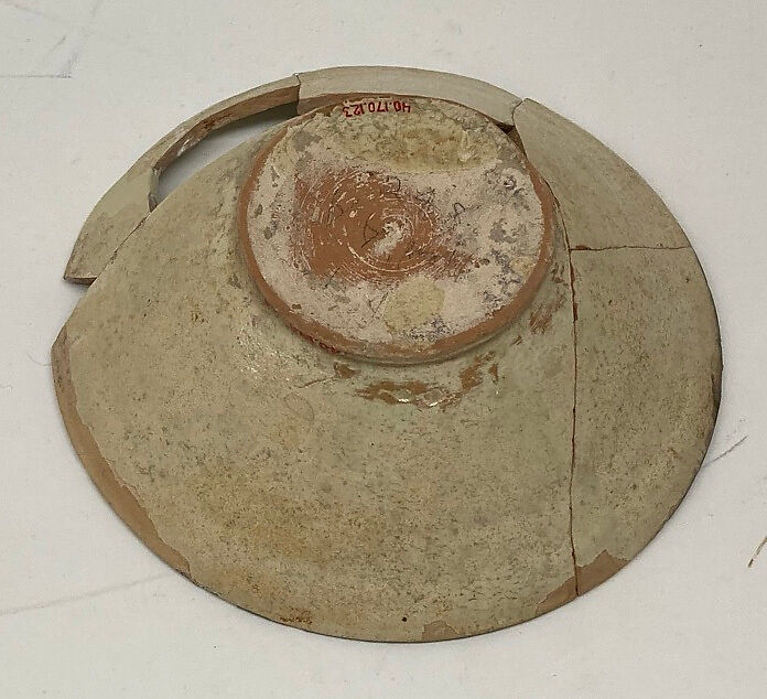 Bowl, Earthenware; white slip, black slip decoration, glazed