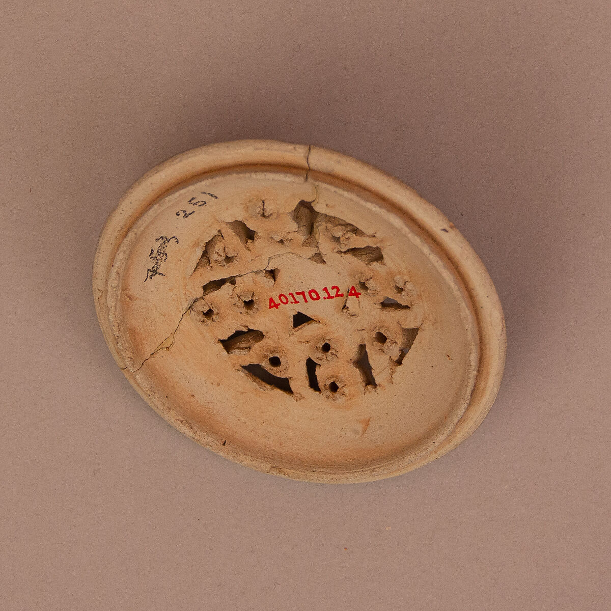Lid, Earthenware; slip covered and incised, unglazed