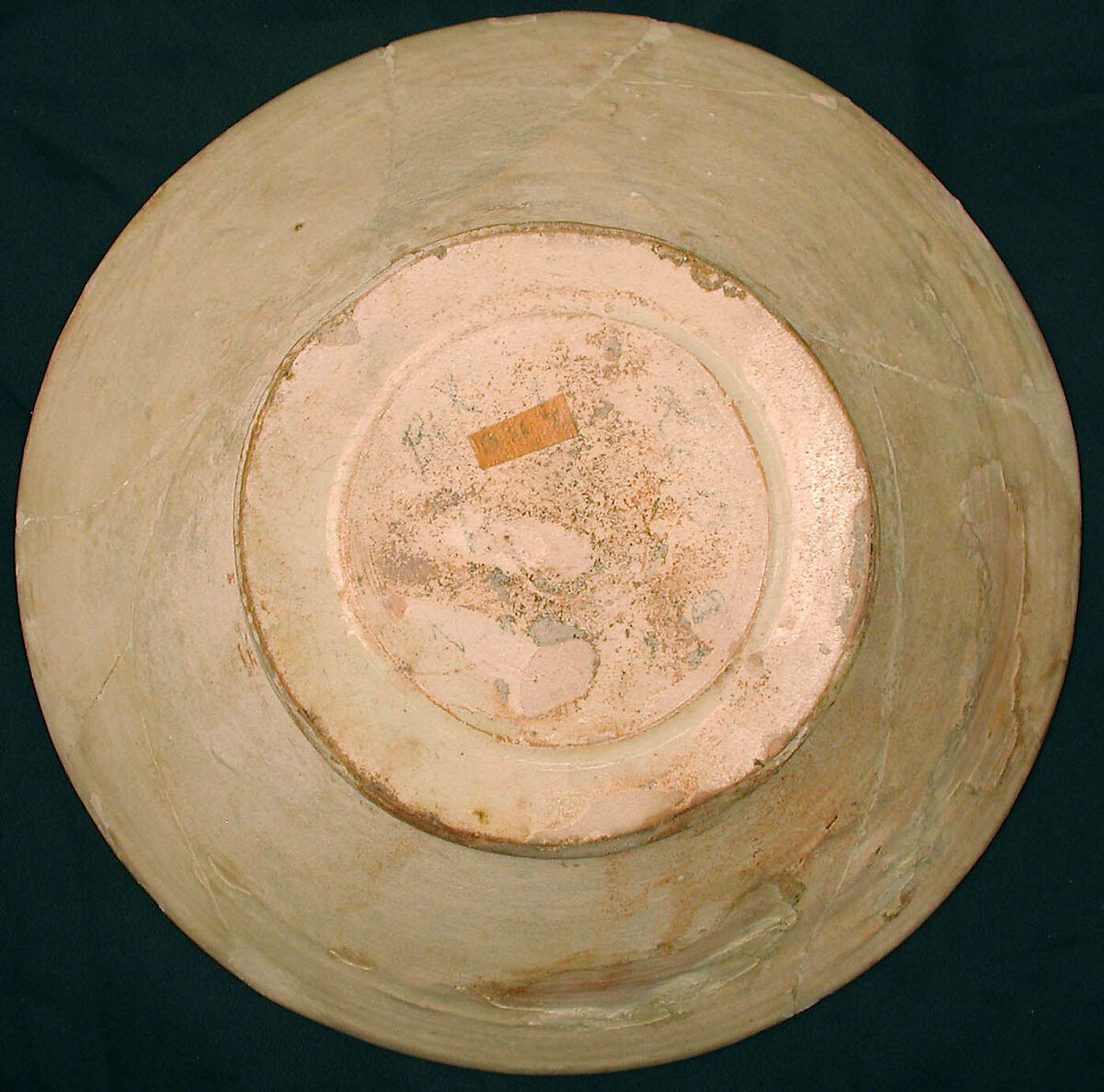 Bowl, Earthenware; white slip, brown-black decoration, glazed