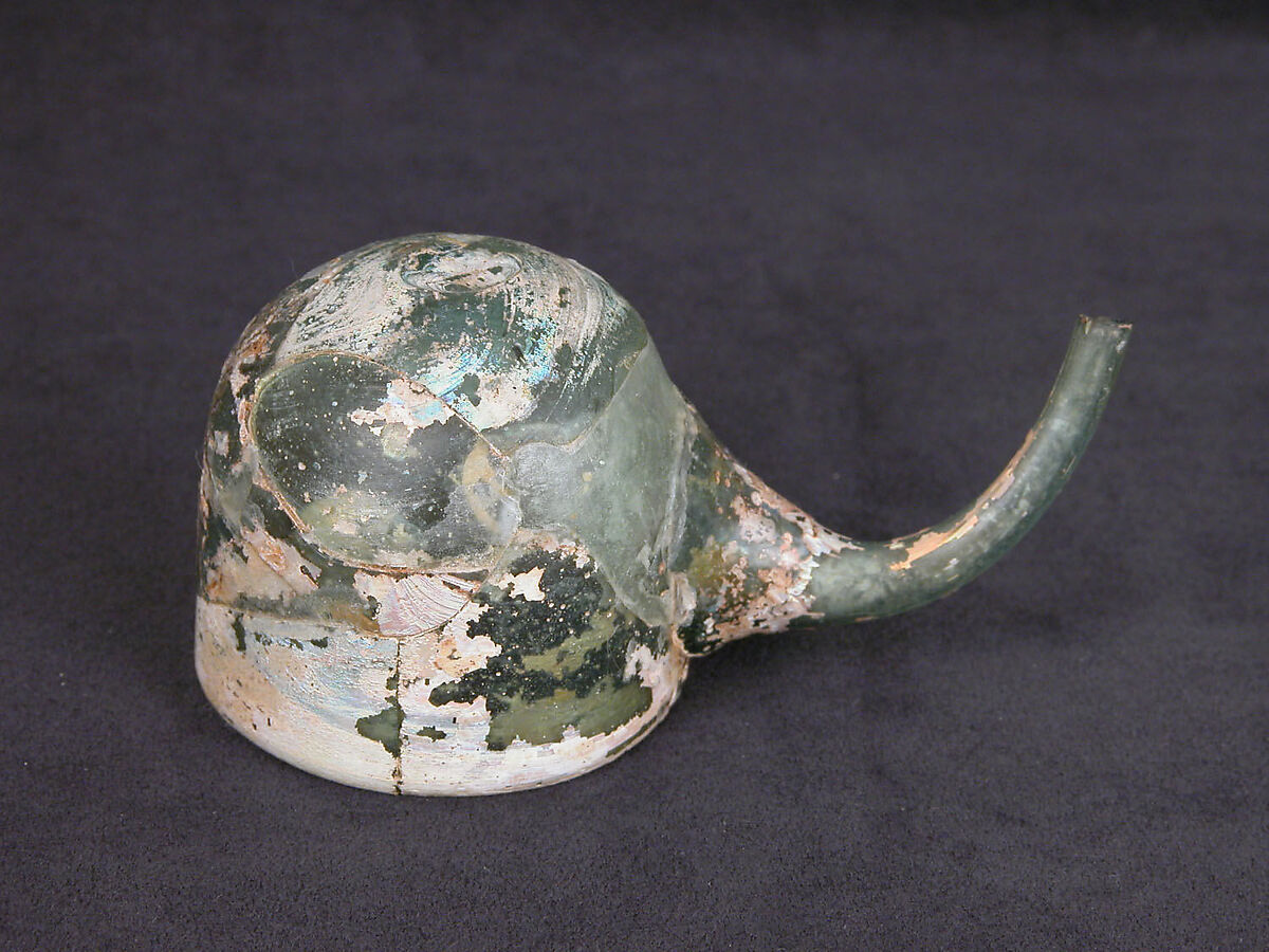 Physician's Cupping Glass or Alembic, Glass, greenish; blown, applied spout