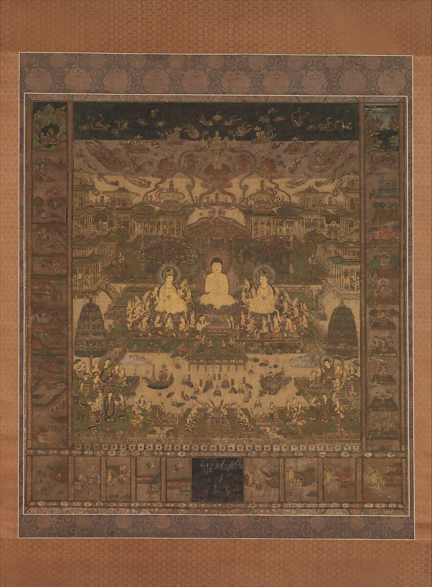 Taima Mandala, Hanging scroll; color and gold on silk, Japan