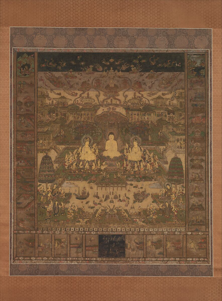 Taima Mandala, Hanging scroll; color and gold on silk, Japan 