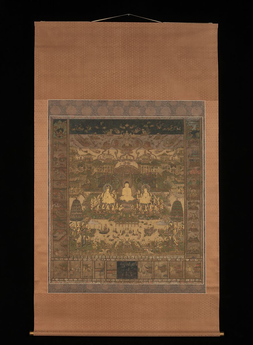 Taima Mandala, Hanging scroll; color and gold on silk, Japan
