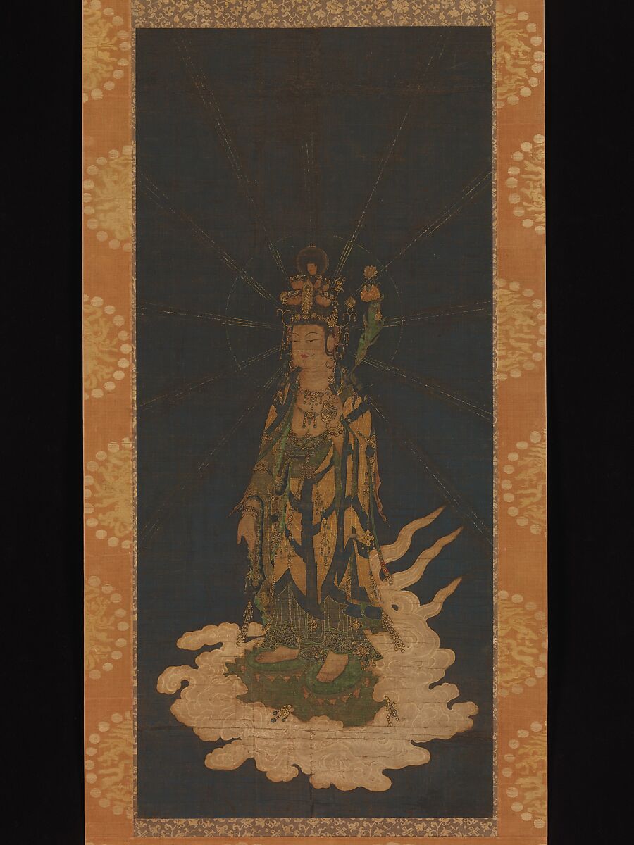 Descent of Eleven-Headed Kannon, Hanging scroll; ink, color, gold, and cut-out gold on silk, Japan 