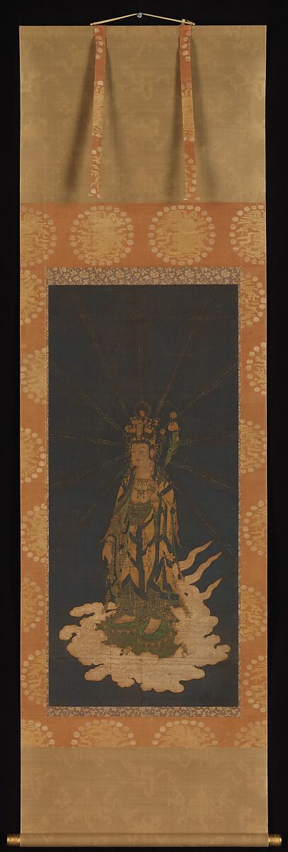 Descent of Eleven-Headed Kannon, Hanging scroll; ink, color, gold, and cut-out gold on silk, Japan