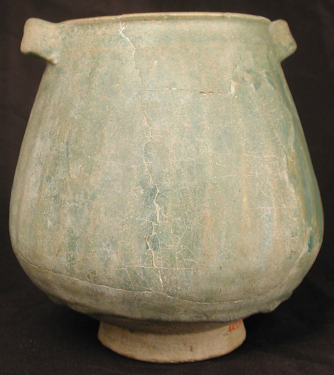 Jar, Earthenware; gritty gray body, turquoise glaze