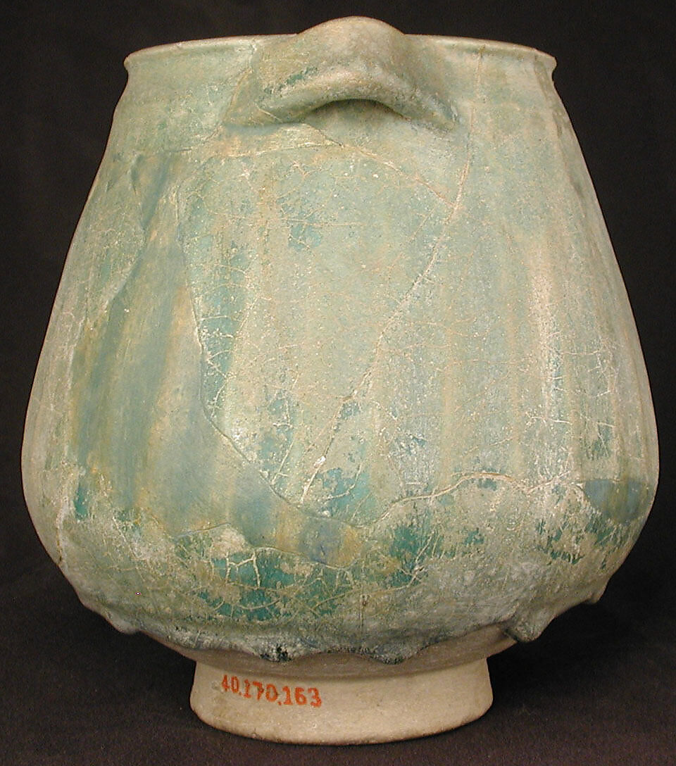 Jar, Earthenware; gritty gray body, turquoise glaze