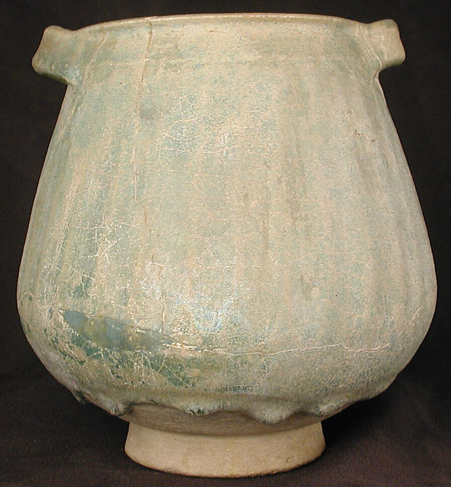 Jar, Earthenware; gritty gray body, turquoise glaze