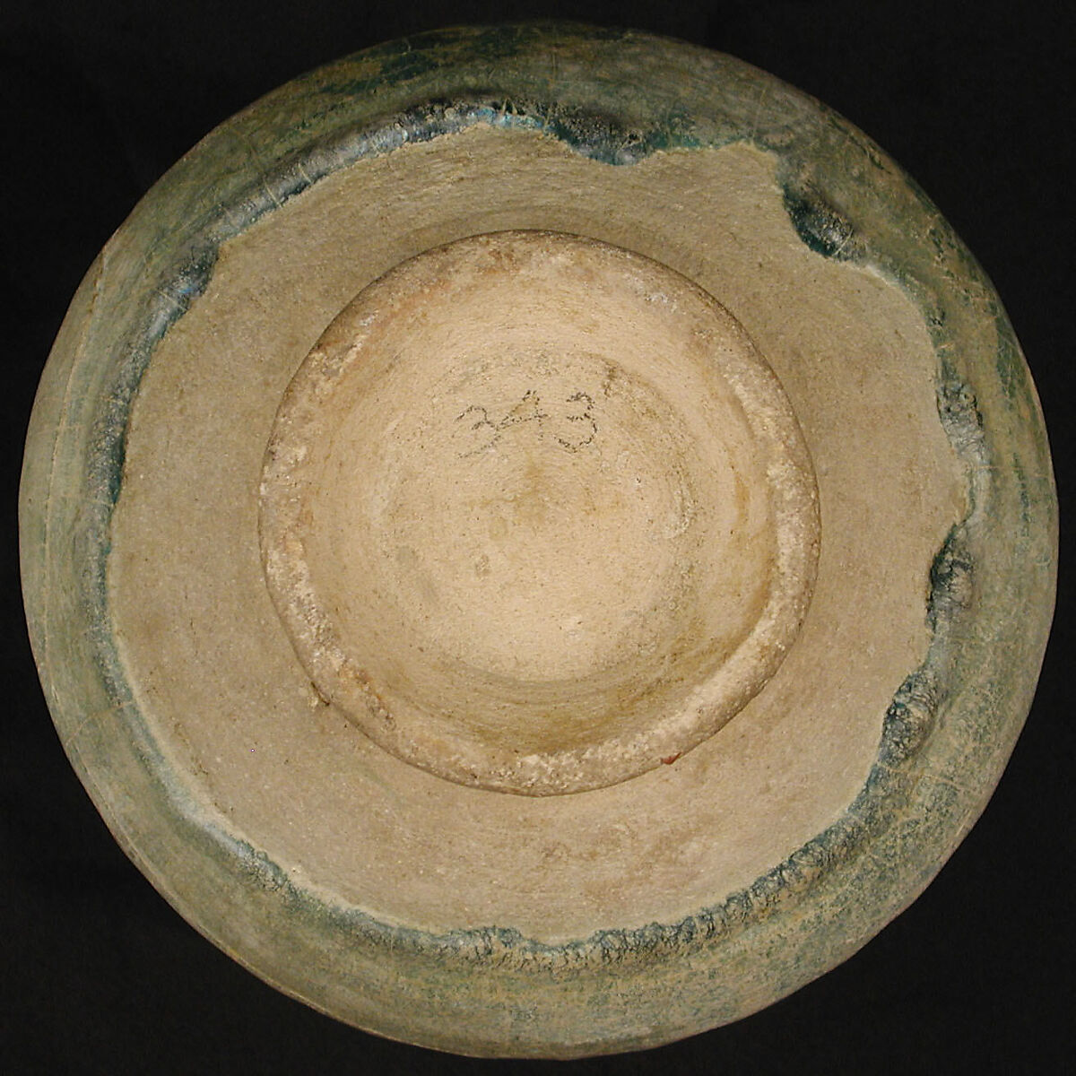 Jar, Earthenware; gritty gray body, turquoise glaze