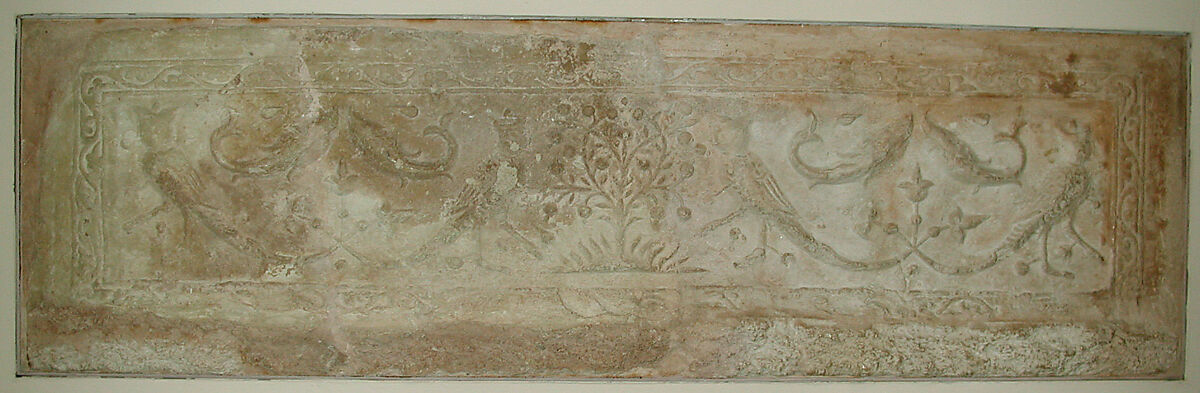 Panel with Harpies, Fish, and Trees, Terracotta; molded (?), painted