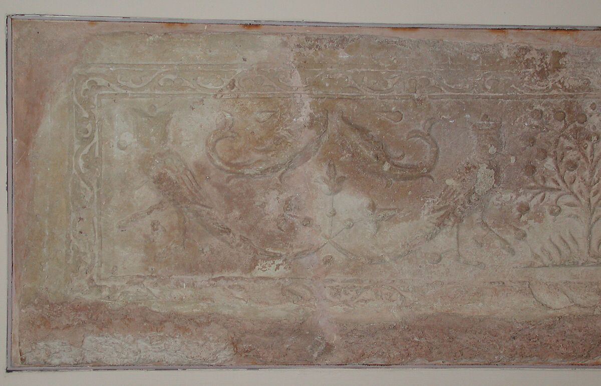 Panel with Harpies, Fish, and Trees, Terracotta; molded (?), painted