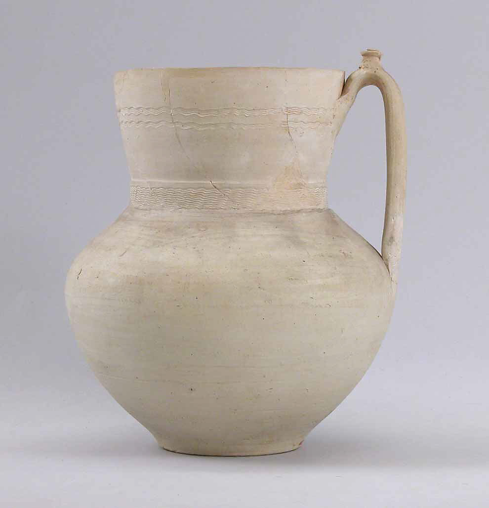 Ewer, Earthenware; slip covered and incised, unglazed 