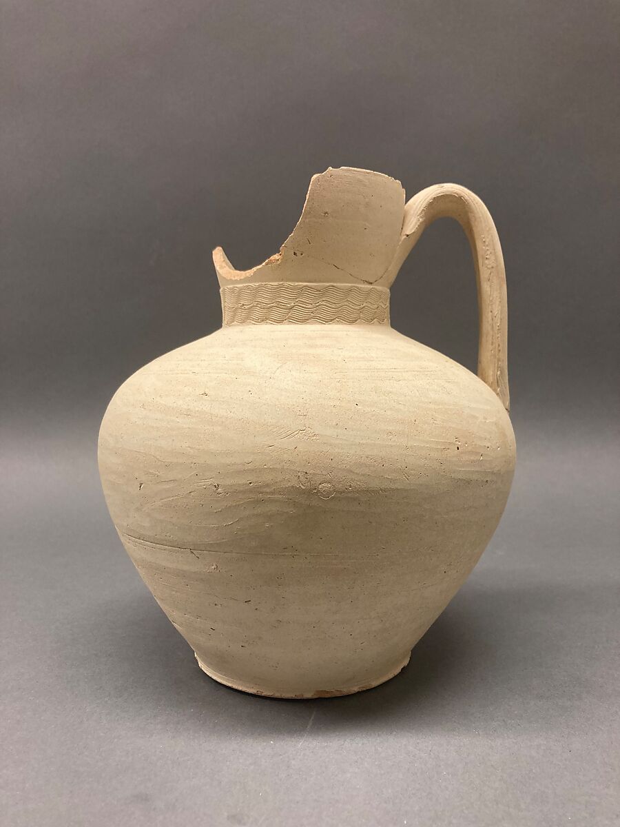 Ewer, Earthenware; slip covered and unglazed