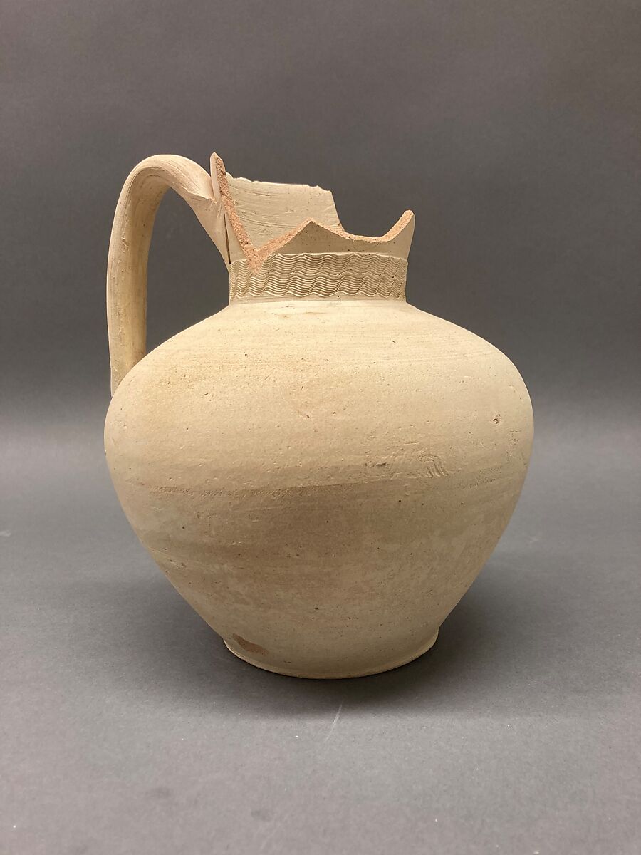 Ewer, Earthenware; slip covered and unglazed