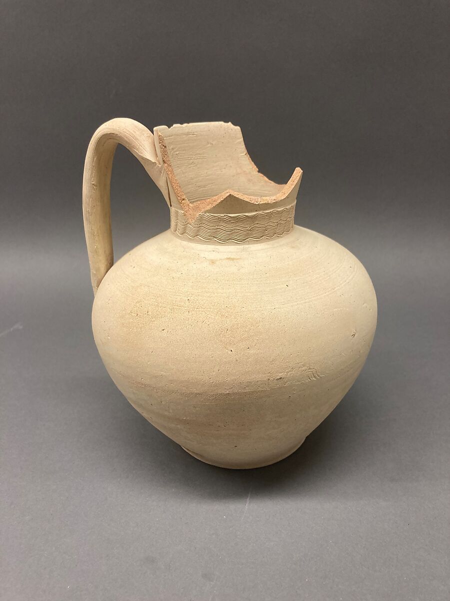 Ewer, Earthenware; slip covered and unglazed 