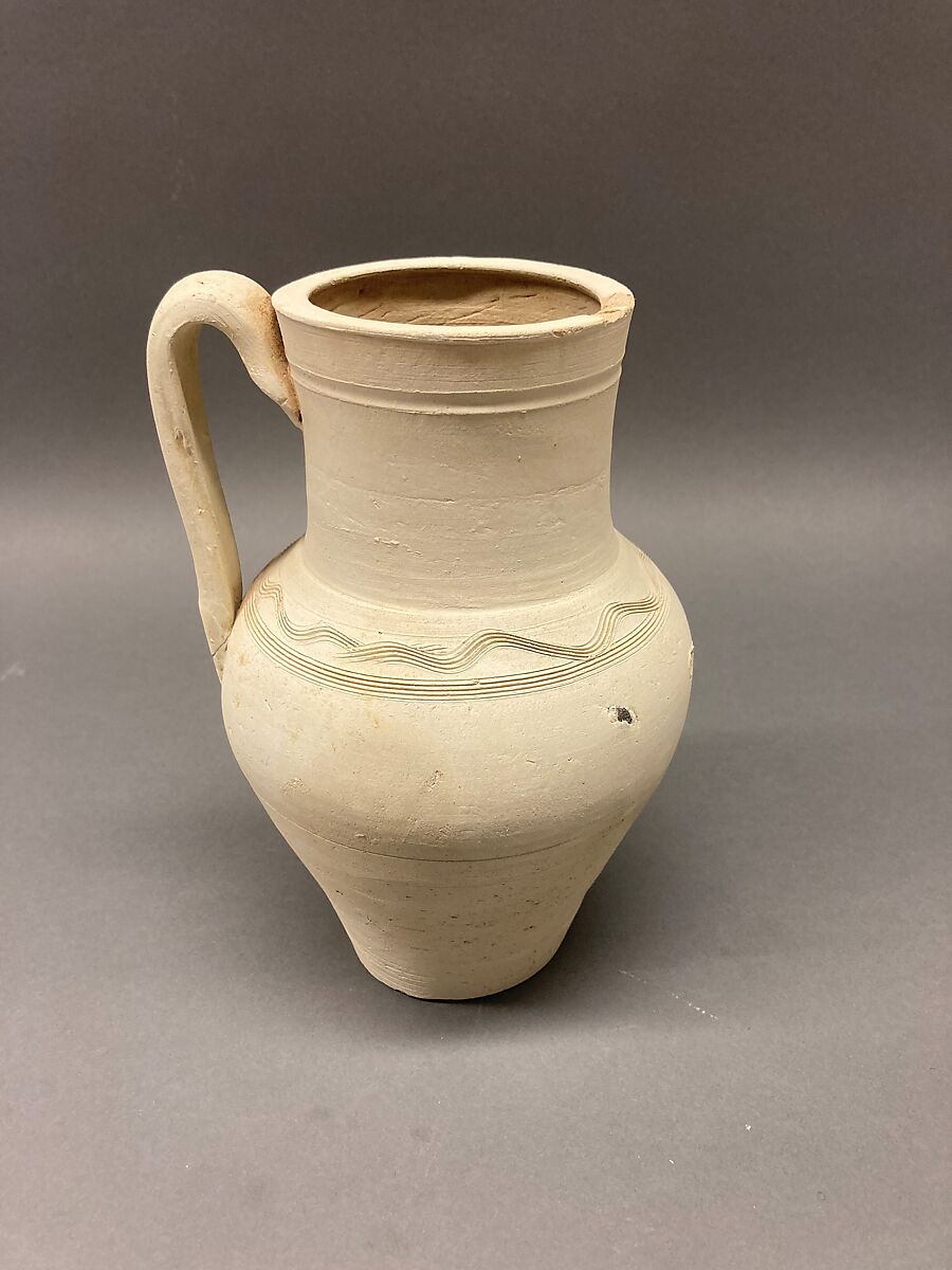 Ewer, Earthenware; slip covered, incised, unglazed 