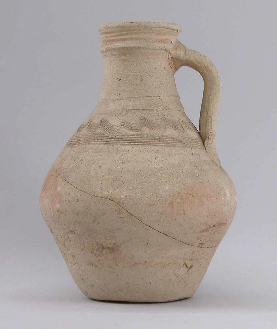 Ewer, Earthenware; slip covered and unglazed 