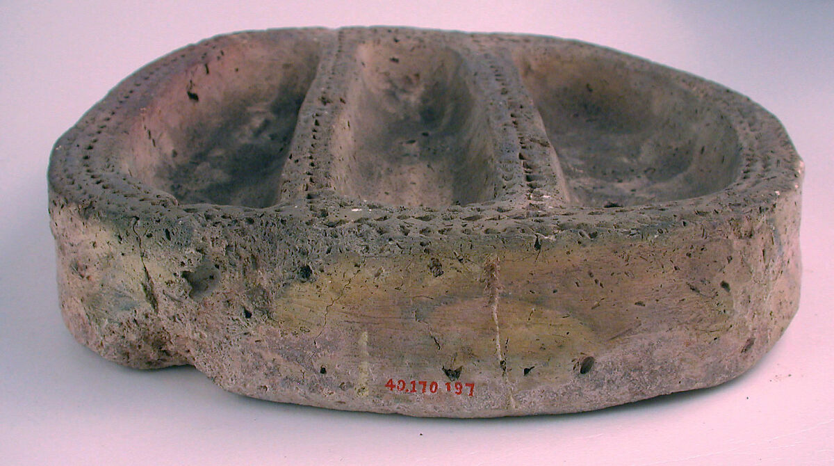 Divided Serving Dish, Earthenware; incised decoration, unglazed