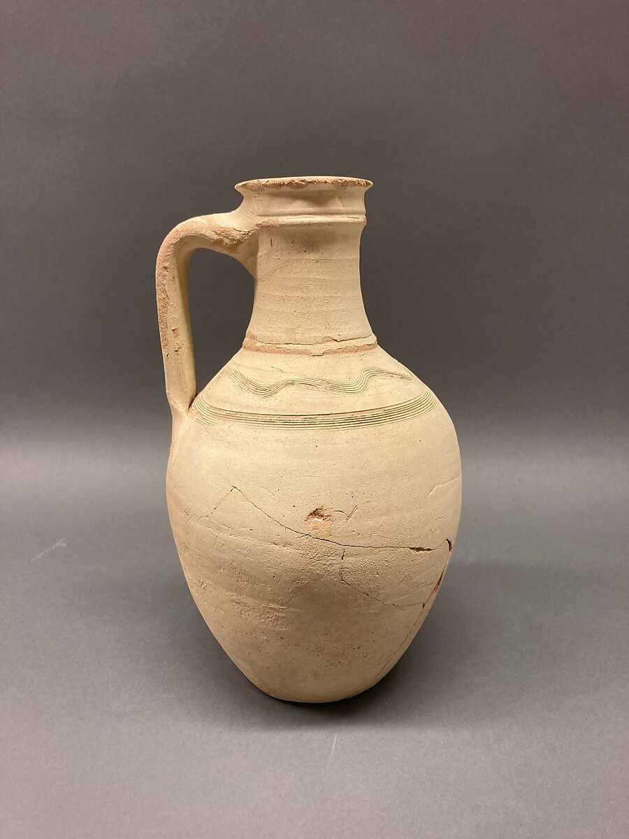 Ewer, Earthenware; slip covered and unglazed 