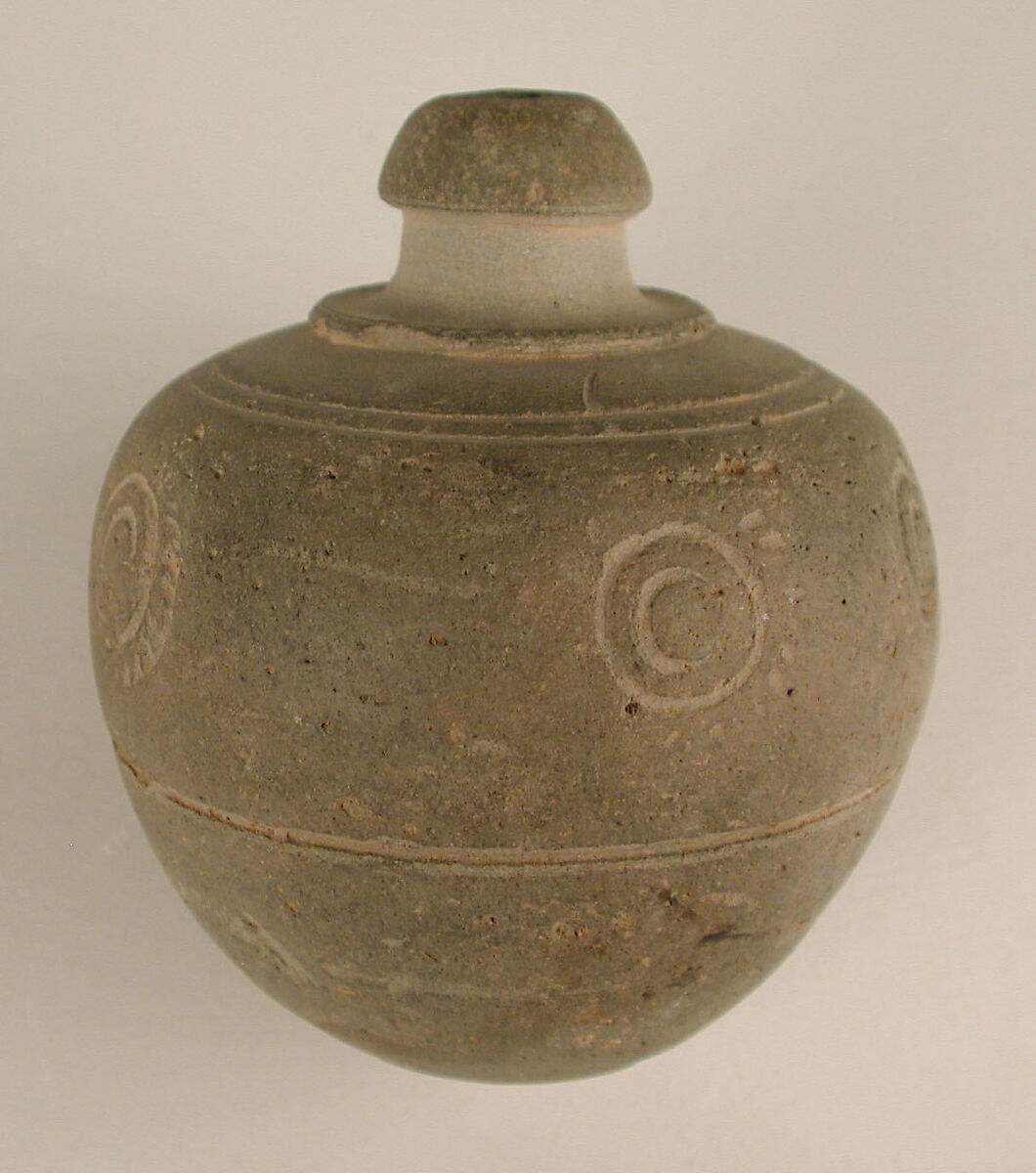 Spheroconical Vessel, Earthenware; incised, unglazed