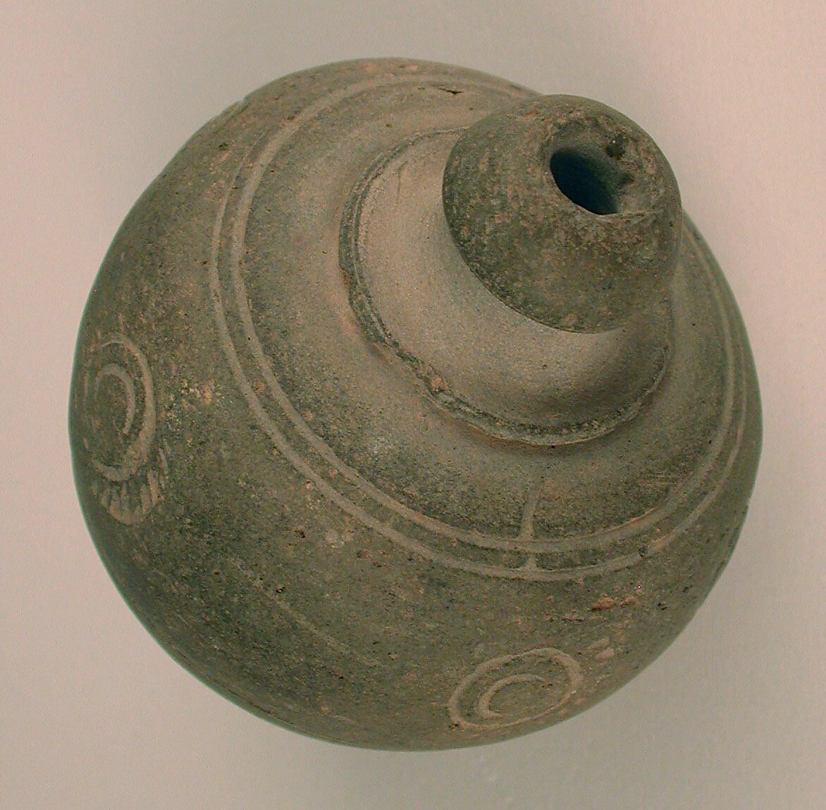 Spheroconical Vessel, Earthenware; incised, unglazed