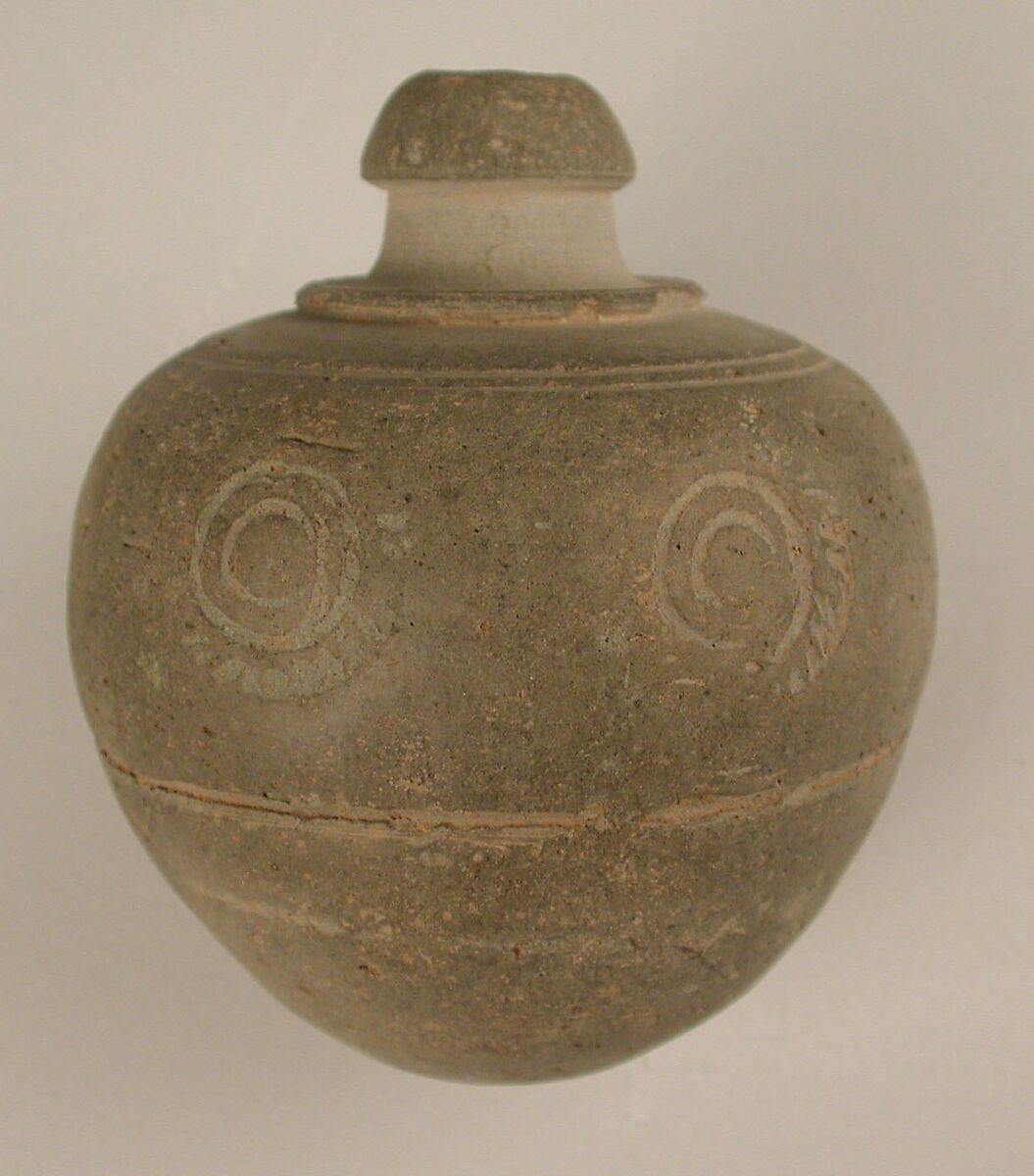 Spheroconical Vessel, Earthenware; incised, unglazed