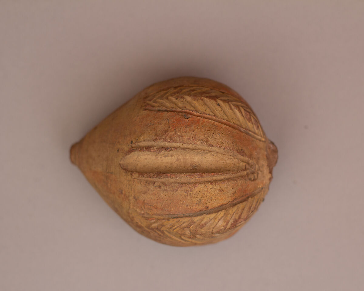 Spheroconical Vessel, Earthenware; slip covered, incised and polychrome decoration, unglazed