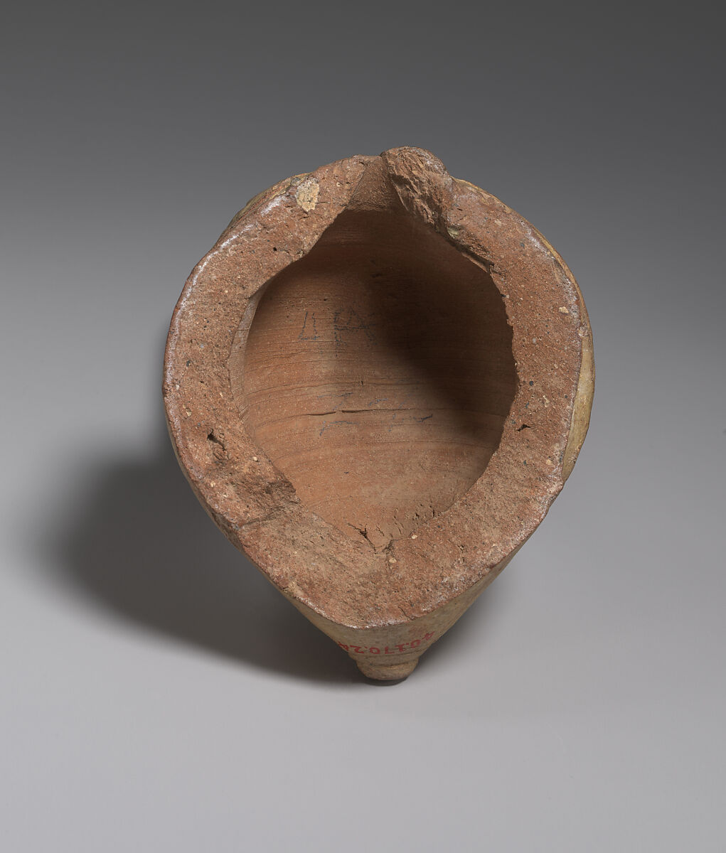 Spheroconical Vessel, Earthenware; slip covered, incised and polychrome decoration, unglazed