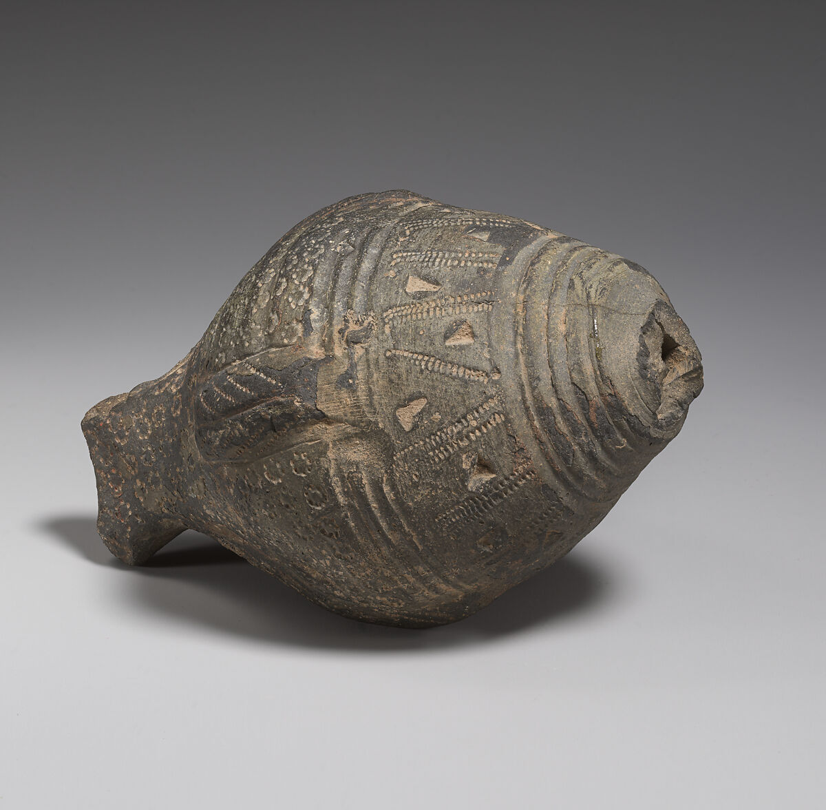 Spheroconical Vessel, Earthenware; stamped, incised, unglazed