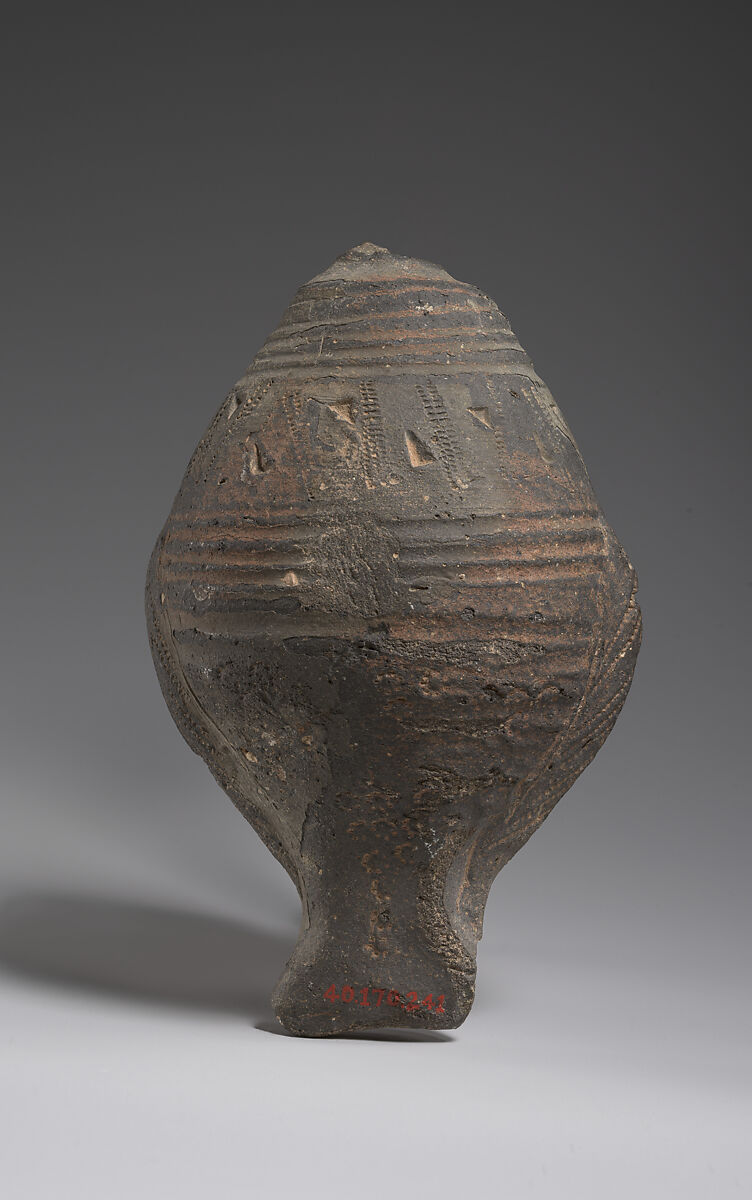 Spheroconical Vessel, Earthenware; stamped, incised, unglazed