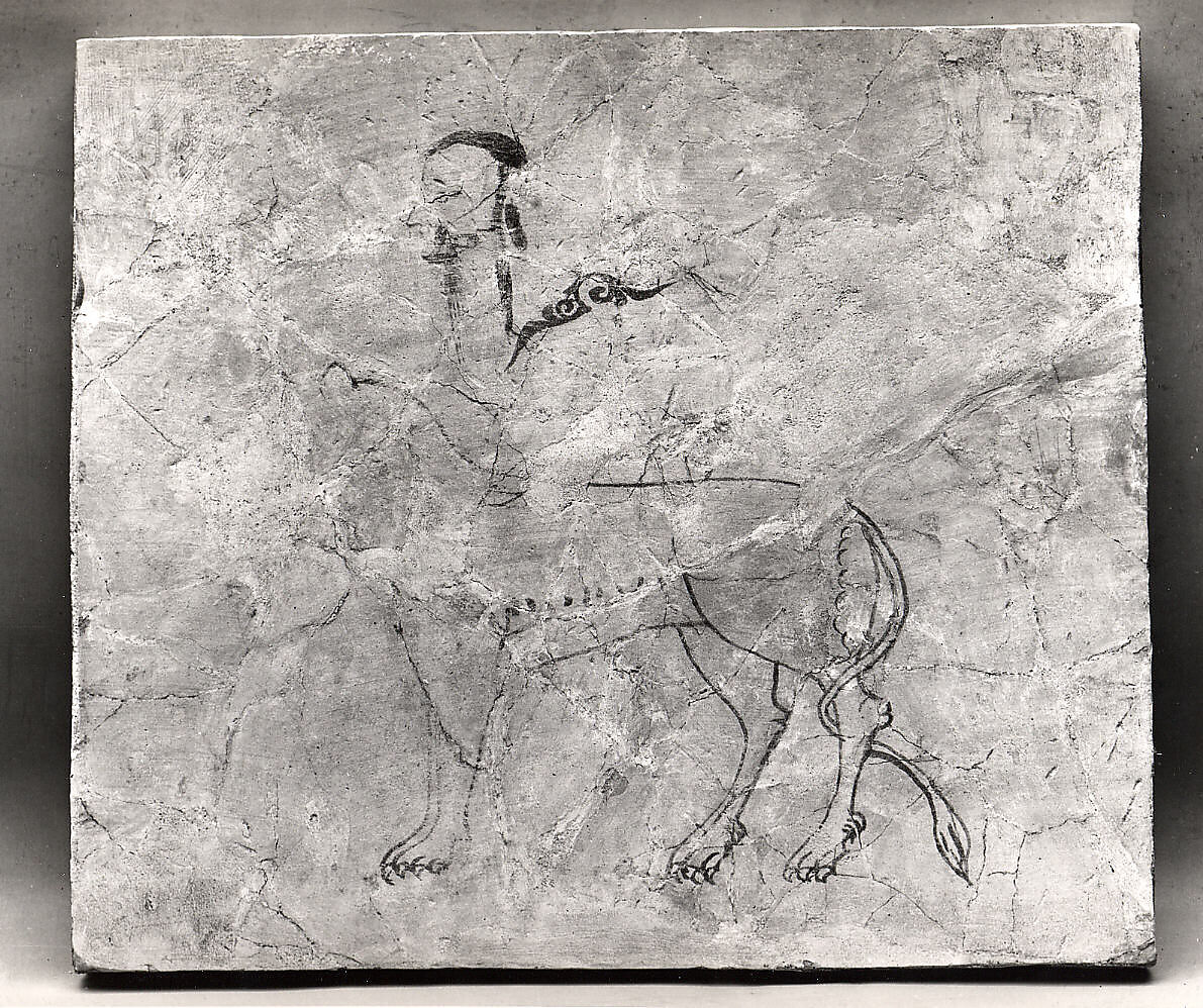 Panel with Sketches of a Man, a Lion and an Arabesque, Stucco; painted