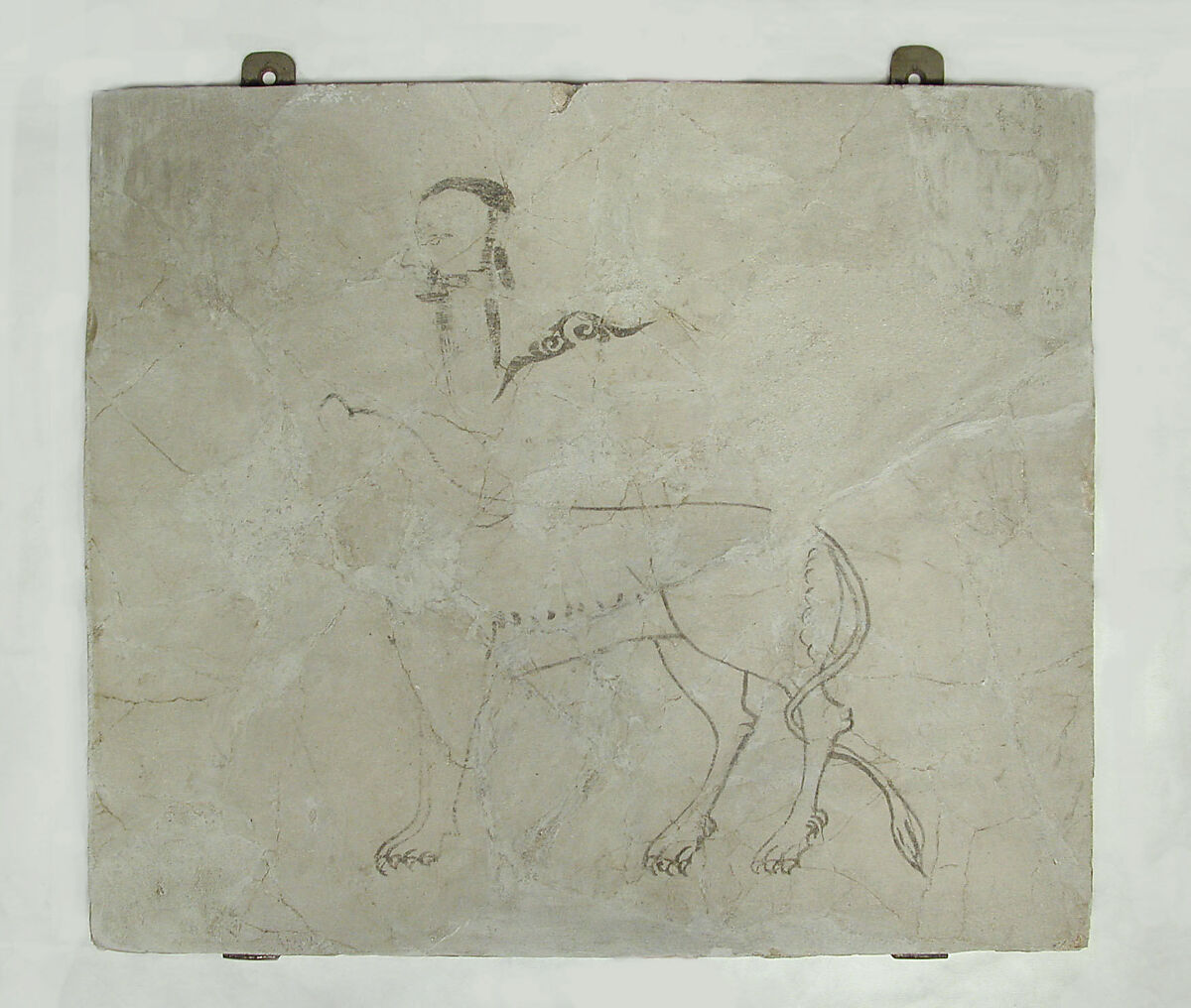 Panel with Sketches of a Man, a Lion and an Arabesque, Stucco; painted