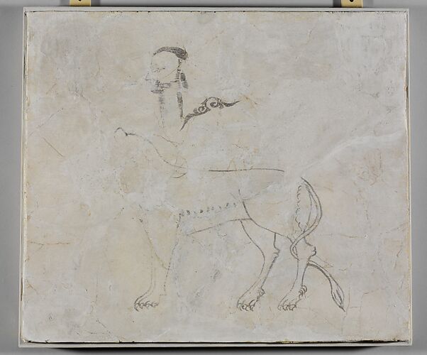 Panel with Sketches of a Man, a Lion and an Arabesque