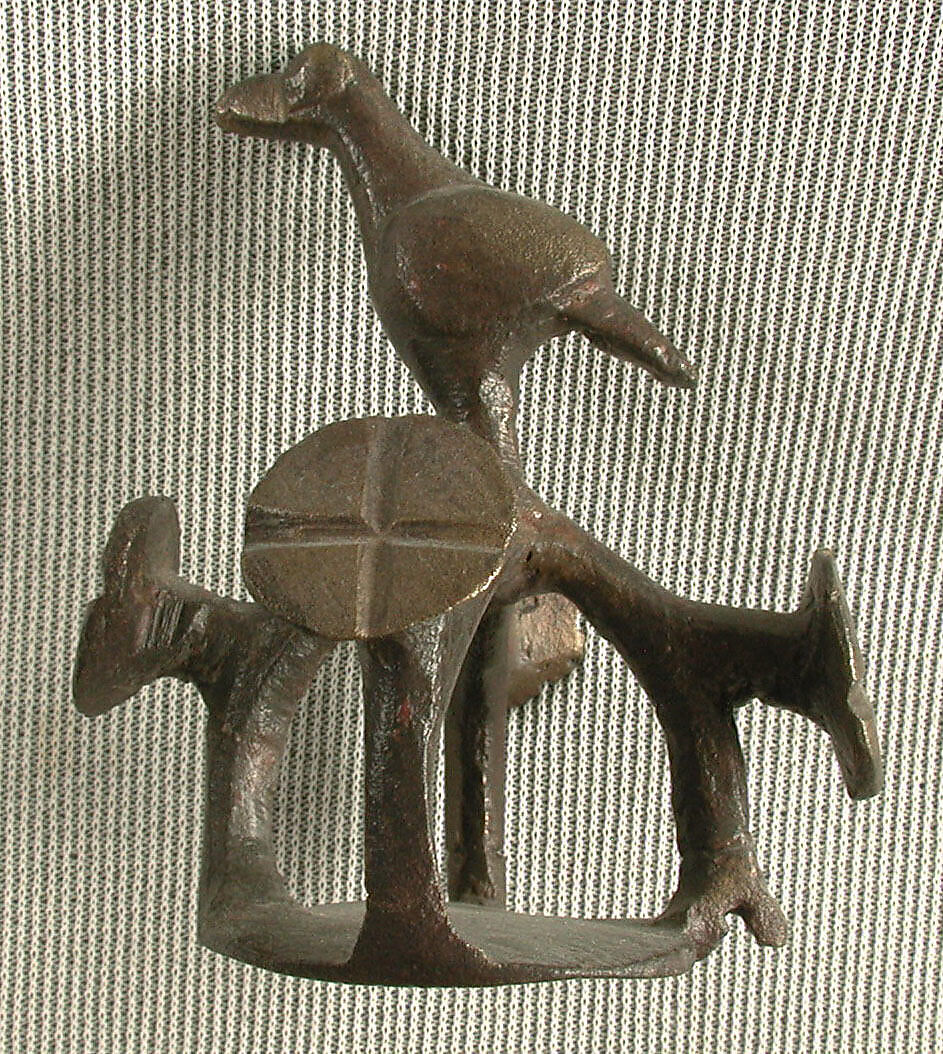 Two Bird Finials and a Bird Pin, Bronze; cast