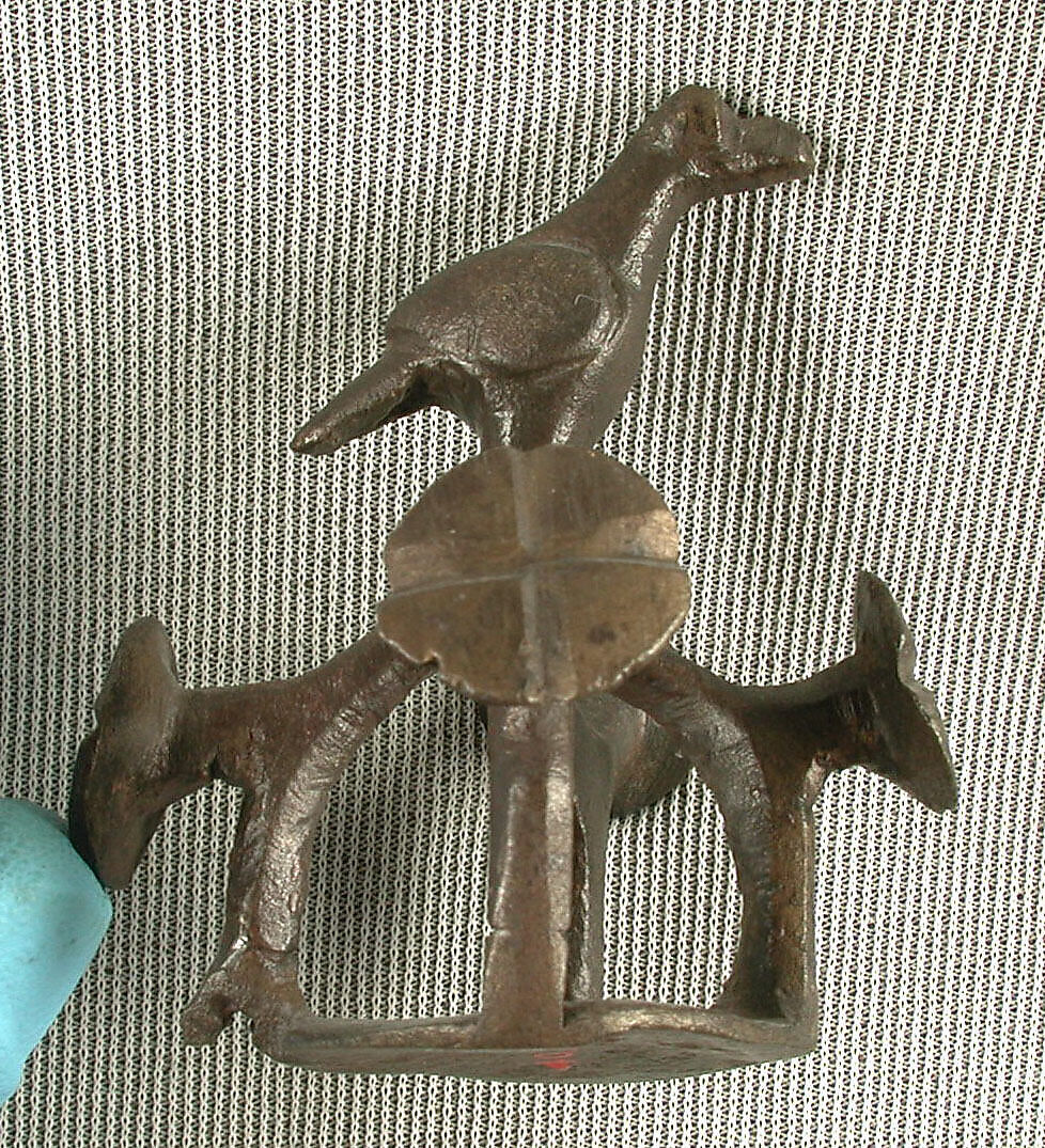 Two Bird Finials and a Bird Pin, Bronze; cast