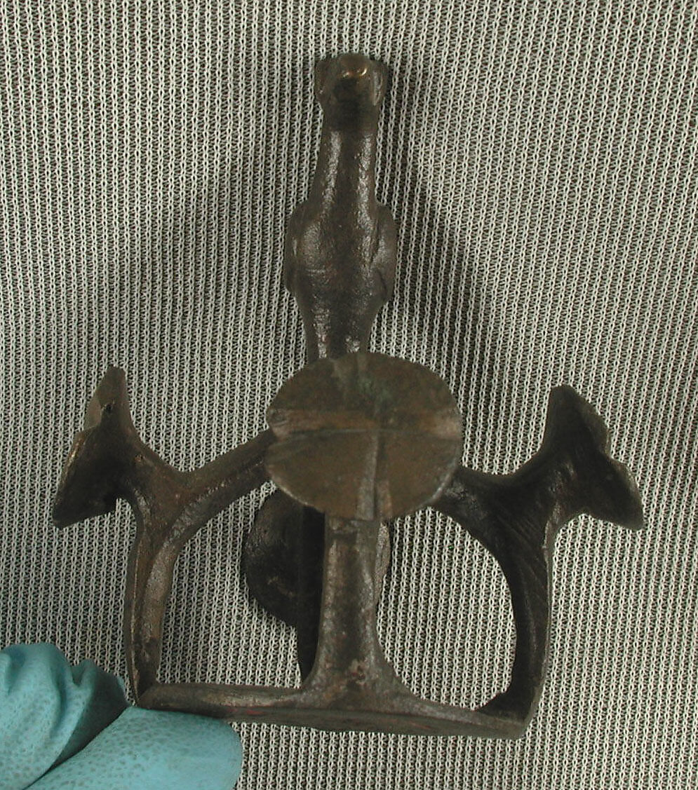 Two Bird Finials and a Bird Pin, Bronze; cast