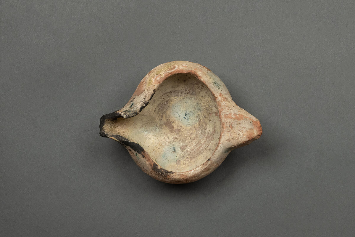 Lamp, Earthenware; green decoration, opaque yellow glaze