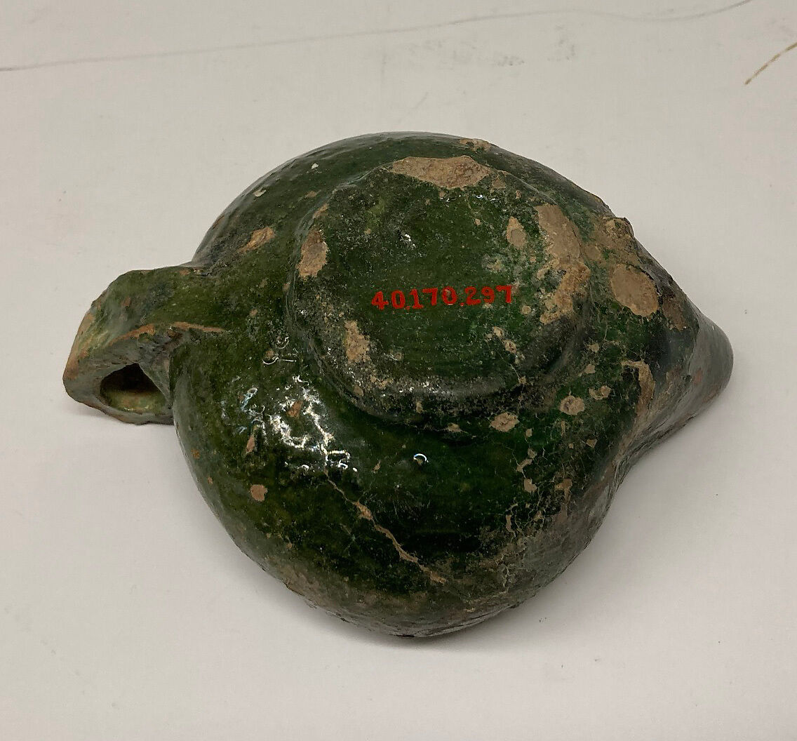 Lamp, Earthenware; red body under green glaze