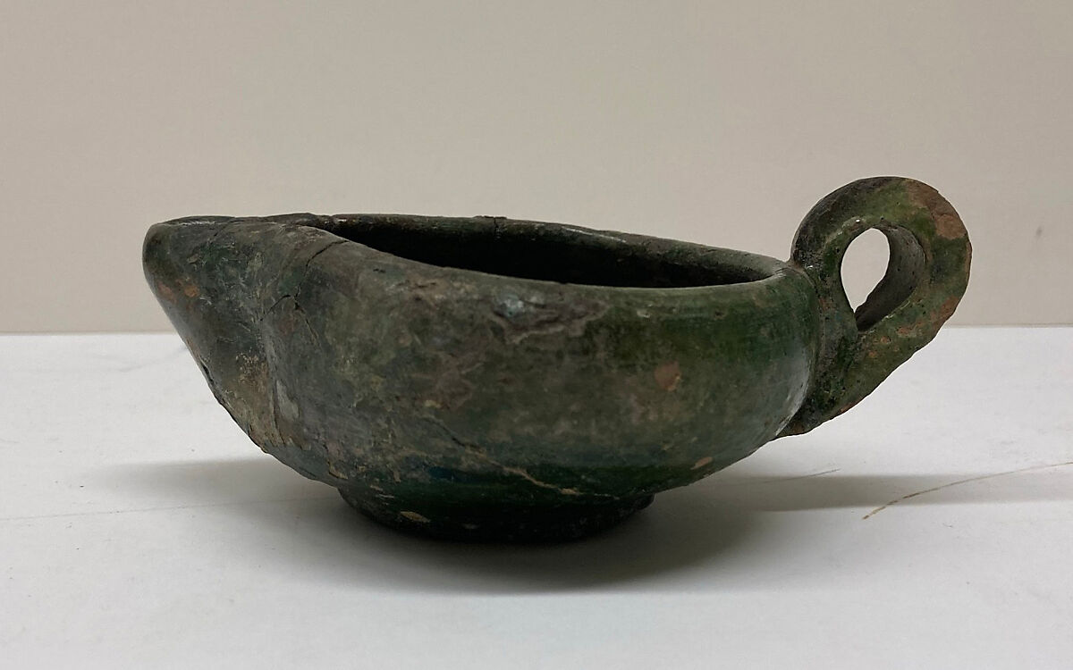 Lamp, Earthenware; red body under green glaze