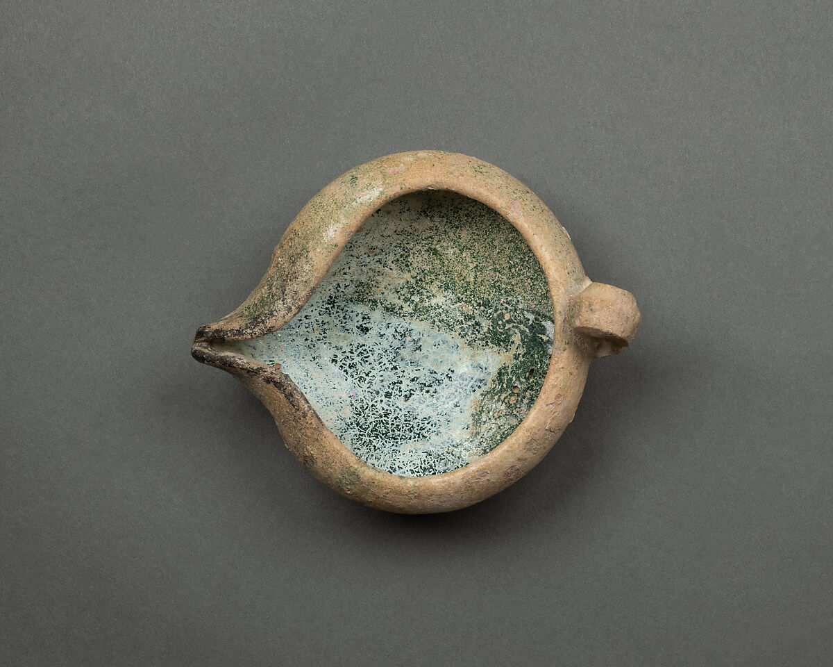 Lamp, Earthenware; red body under green glaze 