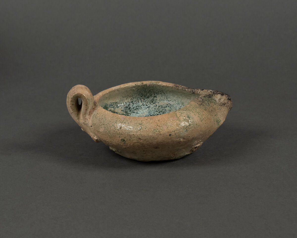 Lamp, Earthenware; red body under green glaze