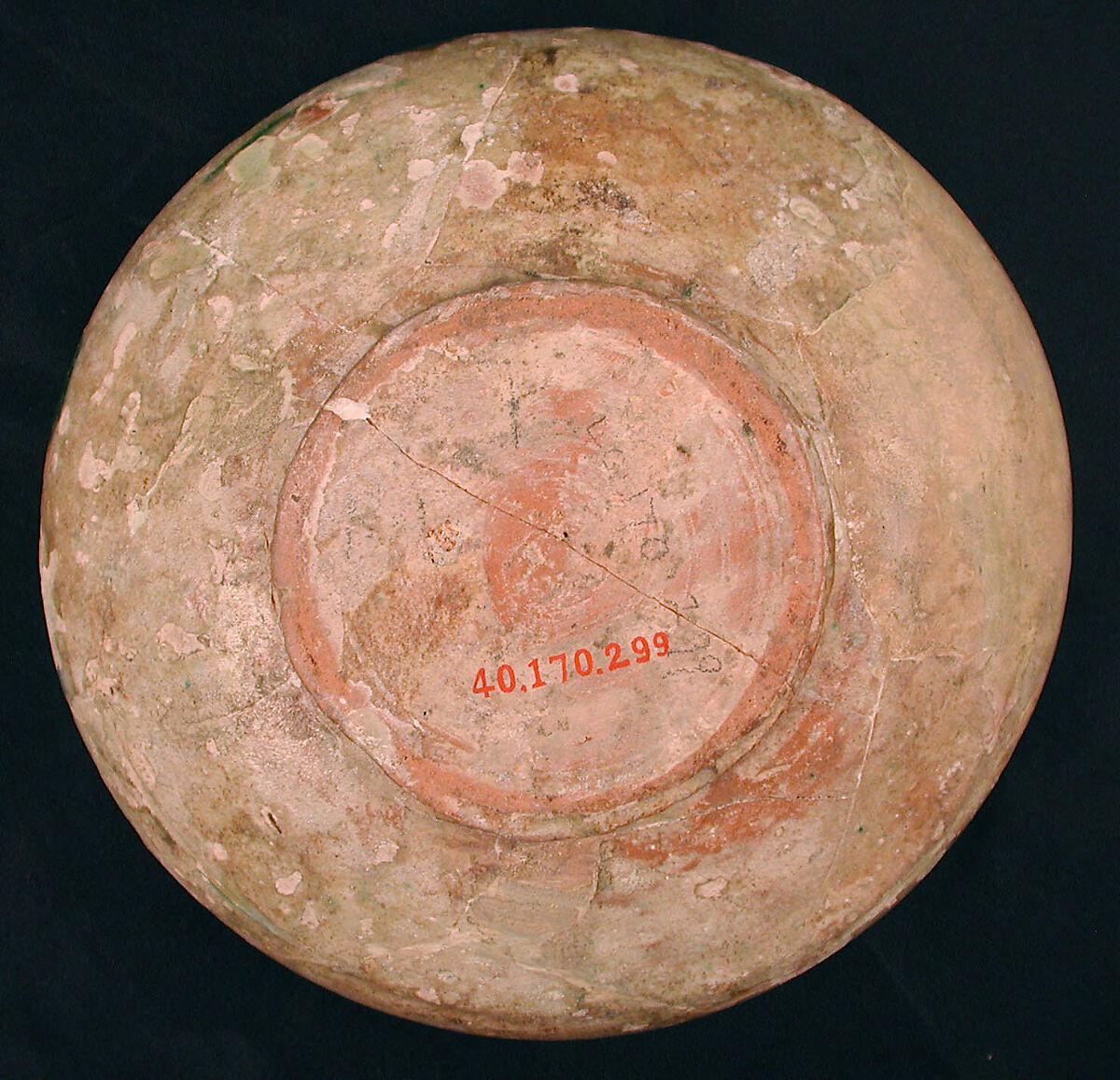 Bowl, Earthenware; white slip, incised and splashed with polychrome glazes under transparent glaze (sgraffito ware)