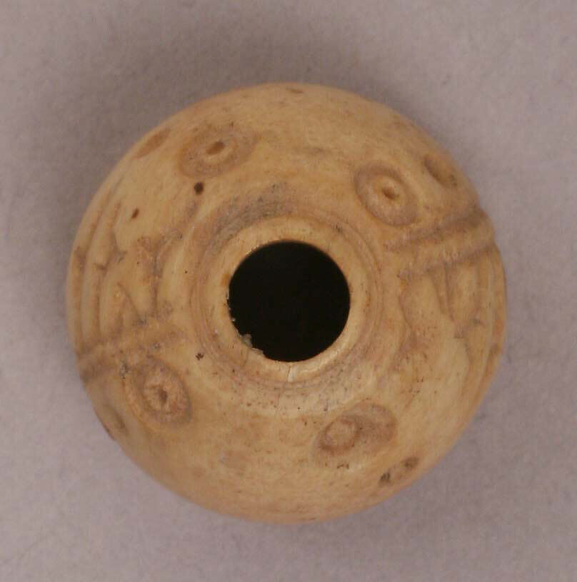 Button or Bead, Bone; incised and inlaid with paint 