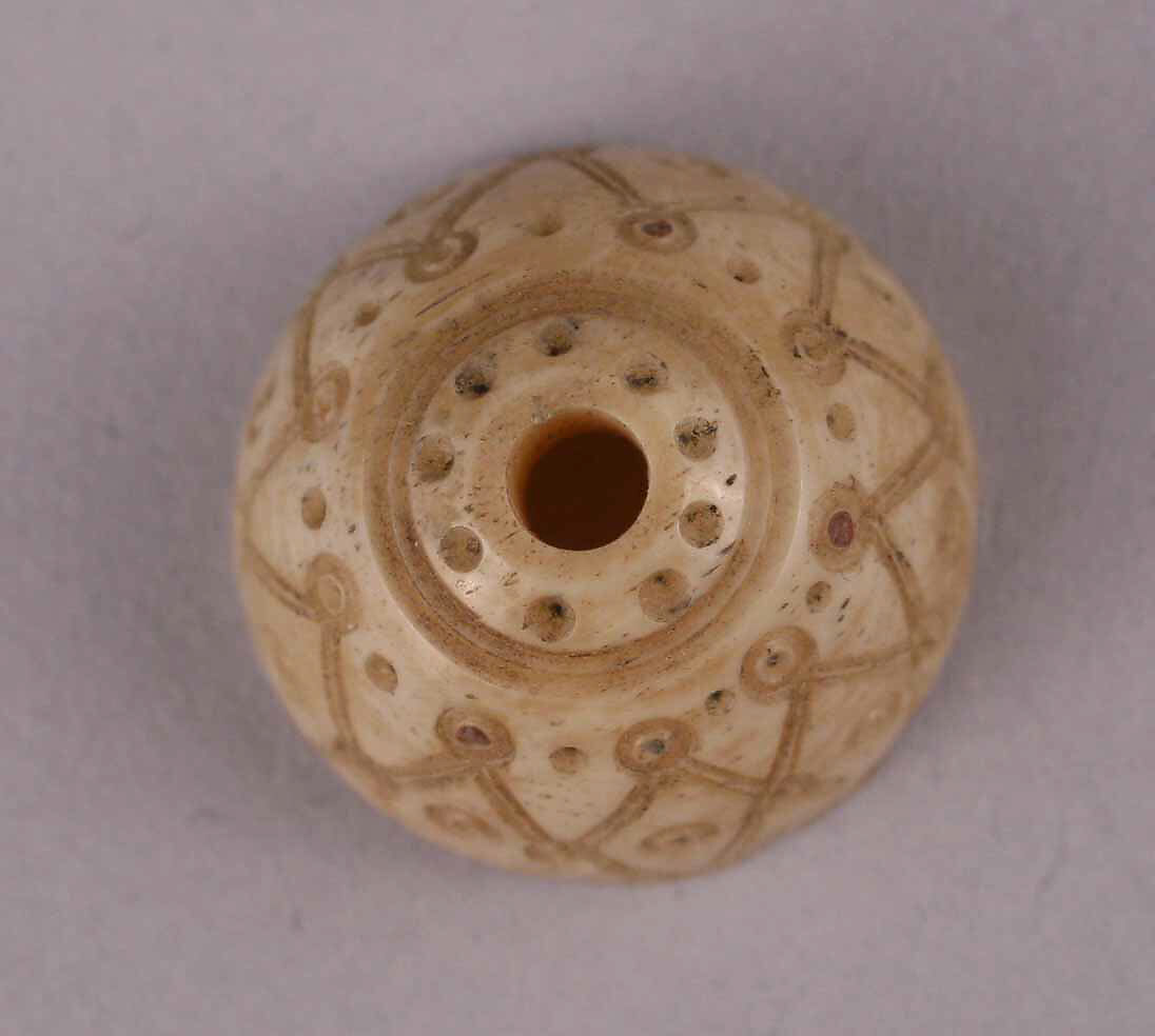 Button or Bead, Bone; incised and inlaid with paint 