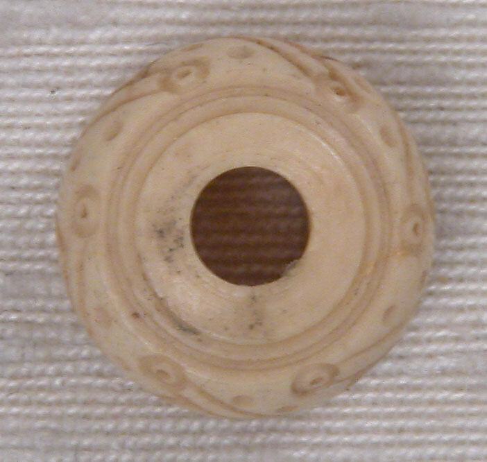 Button or Bead, Bone; incised and inlaid with paint