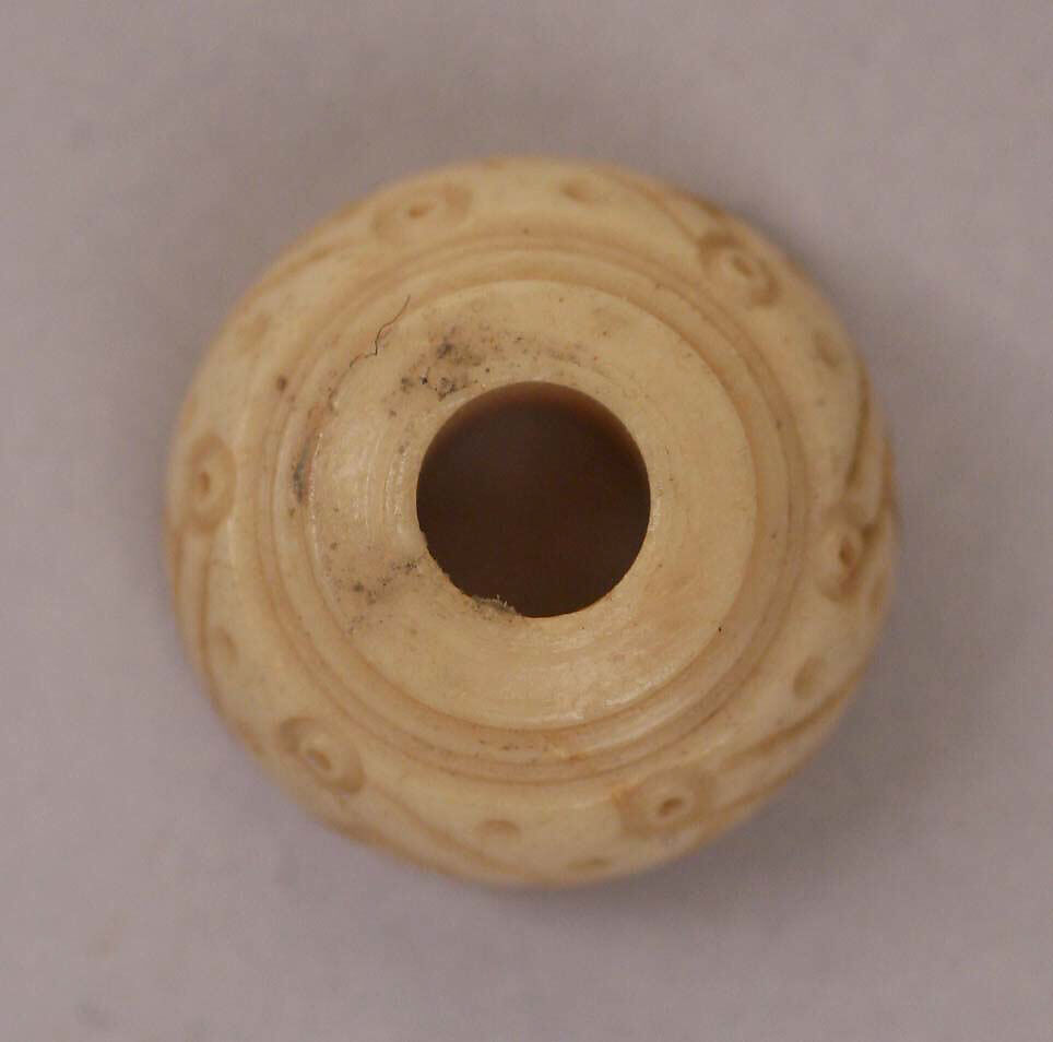 Button or Bead, Bone; incised and inlaid with paint 