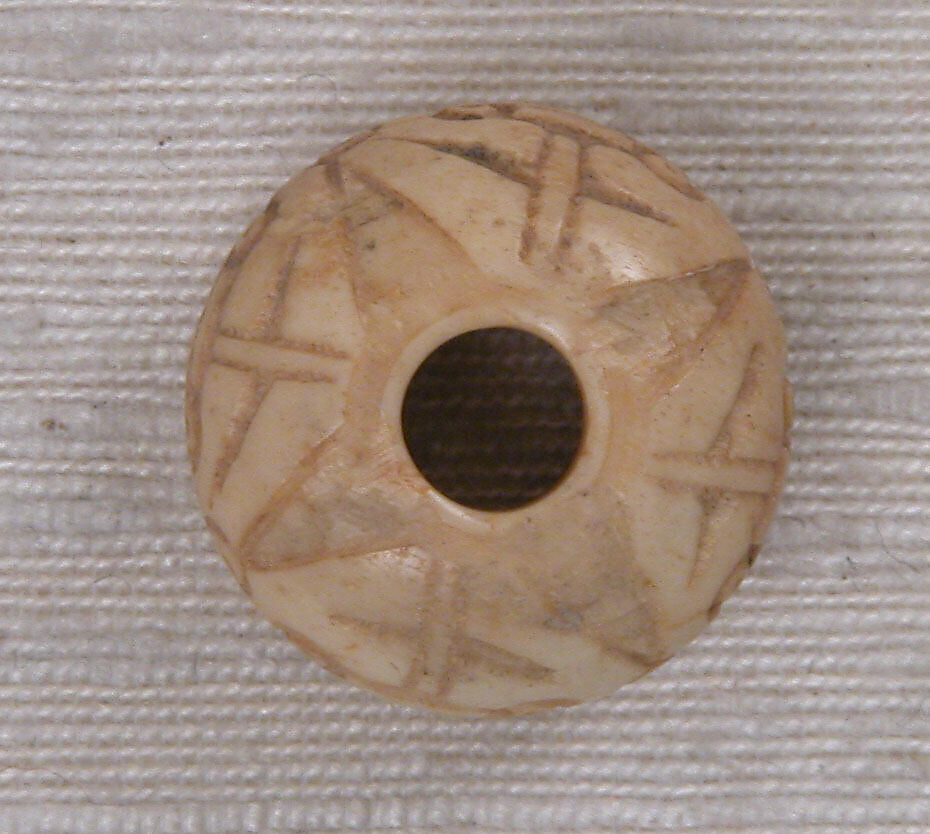 Button or Bead, Bone; incised and inlaid with paint