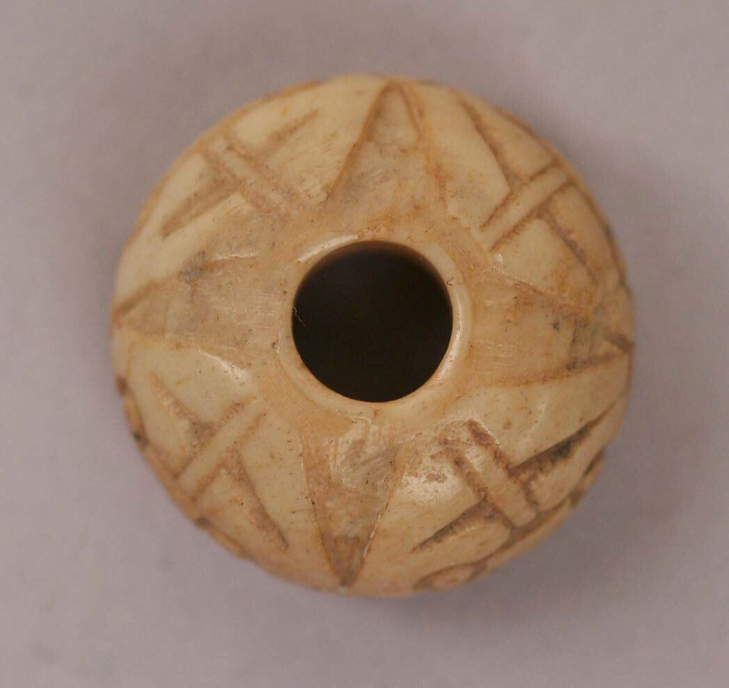 Button or Bead, Bone; incised and inlaid with paint 