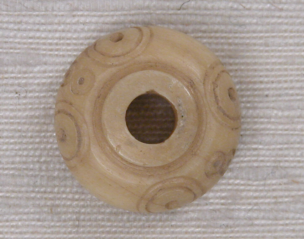 Button or Bead, Bone; incised and inlaid with paint