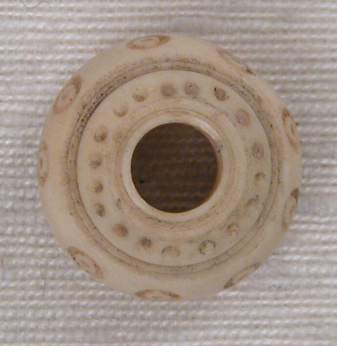 Button or Bead, Bone; incised and inlaid with paint